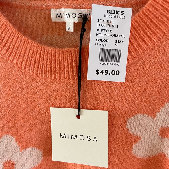 NWT Orange & White Sweater by MIMOSA size Medium ~ - Picture 3 of 4